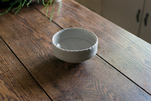 The Palatine Collection bowl will be your everyday staple, from morning cereal to afternoon salad and an evening rice bowl. It has an elegant lip and a scalloped edge inspired by ceramics found in archaeological digs at the Historic 1747 Parsonage in Germantown, New York.