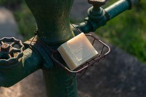 kitchen garden soaps made from our beef tallow in-house from animals raised by Hover Farm and Gulden Farm. sunflower oil, which itself is made locally from locally-grown sunflowers. Sage grown in our garden. pure tallow soap, local, hudson valley