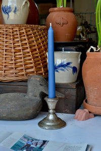 summery blue candle in wedgewood warm weather blue 100% pure beeswax made in antique metal candle molds