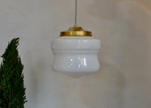 Vintage White Glass Schoolhouse Lights, Pair