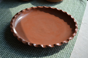 Round Handmade Terra Cotta Platter with Ruffle Rim