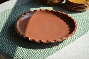 Round Handmade Terra Cotta Platter with Ruffle Rim