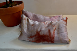 light pink peach silk eye pillow with lavender botanically dyed with leaves and flowers, ecoprinting, gift, mother's day