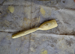 Black Walnut Spoon. This piece was carved by Mark Power. He uses hardwoods local to the Hudson Valley sourced from fallen trees and trimmings from local orchards. Mark carves while the wood is green, or still fresh, using edge tools. The pieces are finished with tung oil, which is durable and food safe.