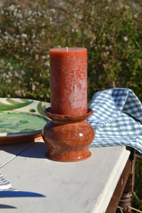 Pair of Glazed Earthenware Pillar Candleholders I