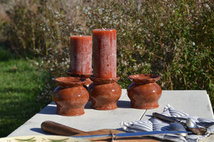 Pair of Glazed Earthenware Pillar Candleholders II