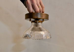 Antique Glass Holophane Flush Mount with Ruffle Rim