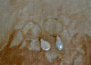 Keshi Pearl Hoops in gold fill with cultivated natural pearls. Dunia Quittner