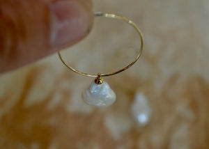 Keshi Pearl Hoops in gold fill with cultivated natural pearls. Dunia Quittner