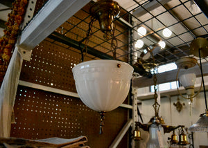 Antique 1920s chandelier with white milk glass shade. Quittner.