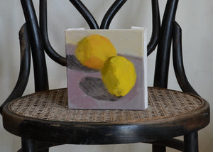This little lemon is perfect for sitting in a window sill or kitchen counter. Acrylic on canvas. Signed on the reverse by Jessica Weinberg. For Quittner. Painted in Athens, NY. Hudson Valley art.