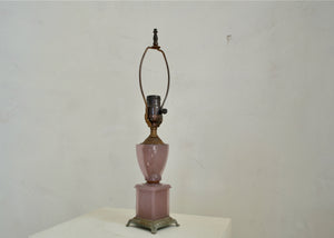 Vintage pink glass trophy table lamp, restored and rewired in our workshop. Quittner.