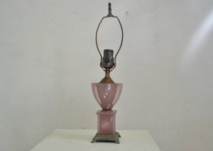 Vintage pink glass trophy table lamp, restored and rewired in our workshop. Quittner.