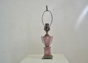 Vintage pink glass trophy table lamp, restored and rewired in our workshop. Quittner.