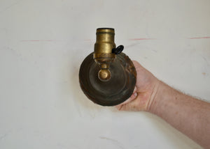 Antique brass sconce with wear and patina, including paint smudges. Fully rewired. Please look carefully at images to confirm condition. Switch on socket. Quittner.