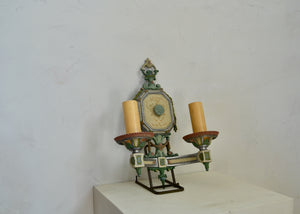 Antique Pastel Painted Victorian Sconces with delicate and detailed multi-tone decoration. Pair available. Quittner.