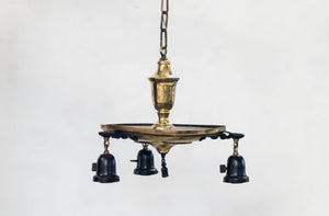 Three-Arm 1930s Pan Light Chandelier with Contemporary Black Details